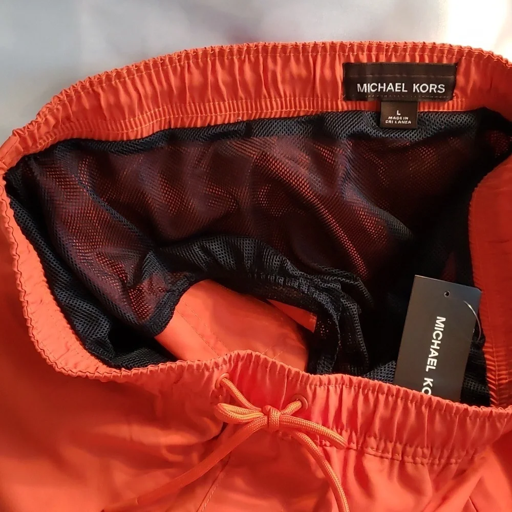 Michael Kors NWT Men's Orange Swim Trunks with White MK Logo